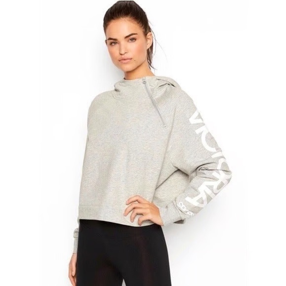 Victoria’s Secret VICTORIA SPORT Heather Grey Zip Logo Hoodie Jacket Large